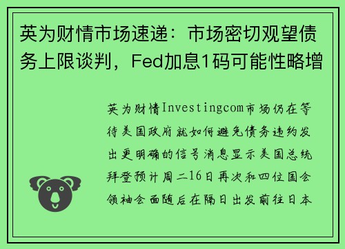 英为财情市场速递：市场密切观望债务上限谈判，Fed加息1码可能性略增 提供者 Investingcom